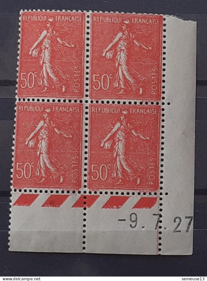 Semeuse 50 C. Lignée Rouge 199 En Bloc De 4 Coin Daté - 1903-60 Semeuse A Righe