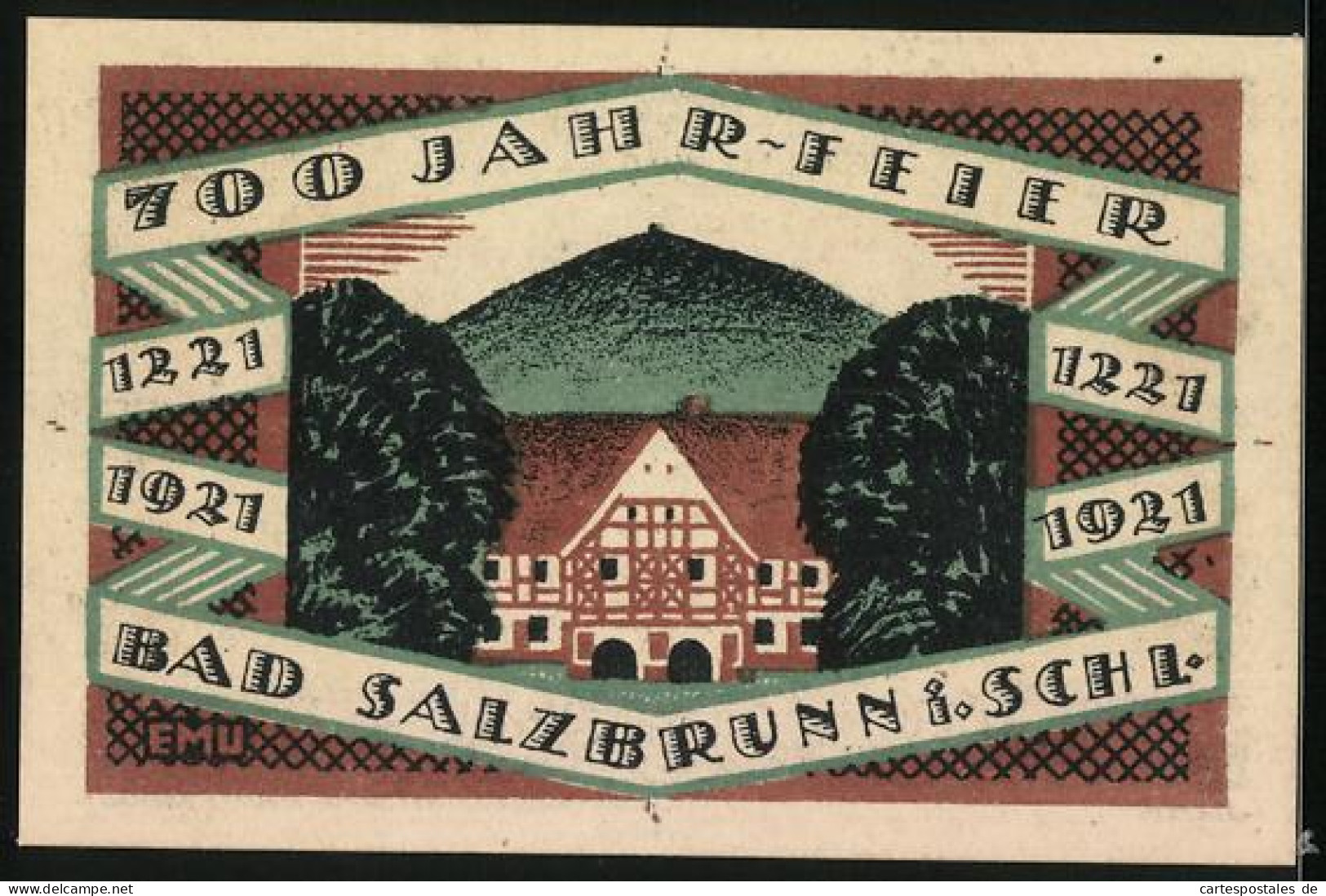 Notgeld Bad Salzbrunn I. Schl. 1921, 50 Pfennig, Ortspartie Und Wappen, 700Jahr-Feier 1221-1921, Gutschein  - [11] Local Banknote Issues