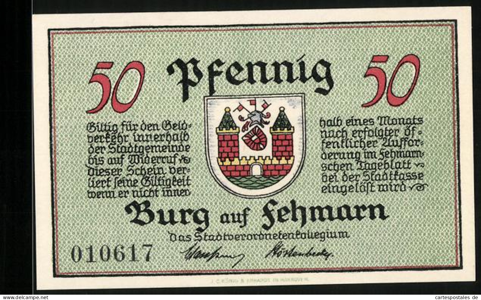 Notgeld Burg A. Fehmarn, 50 Pfennig, Panorama Der Stadt Und Wappen  - [11] Emissions Locales