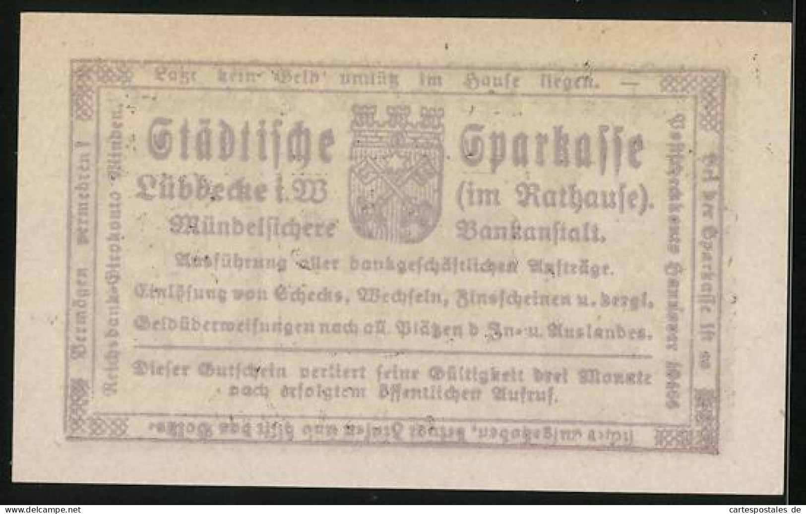 Notgeld Lübbecke I. W. 1920, 1 /2 Mark, Arbeiter Mit Ihren Gerätschaften, Wappen  - [11] Emissions Locales