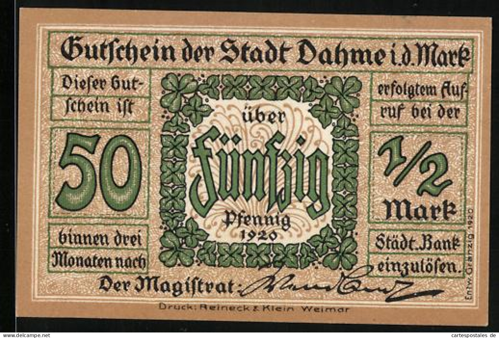 Notgeld Dahme I. D. Mark 1920, 50 Pfennig, Stadtschloss Aus Dem Jahre 1714  - [11] Emissioni Locali