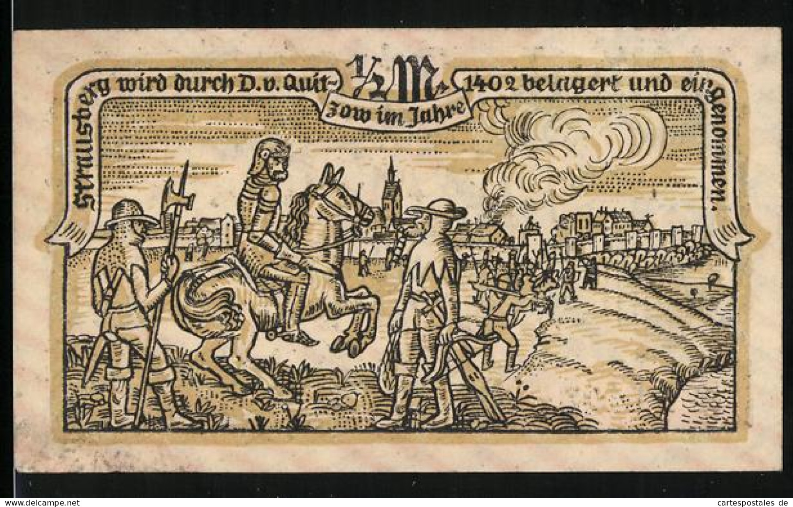 Notgeld Strausberg 1921, 1 /2 Mark, Belagerung Von Strausberg Im Jahre 1402, Wappen  - [11] Emissioni Locali