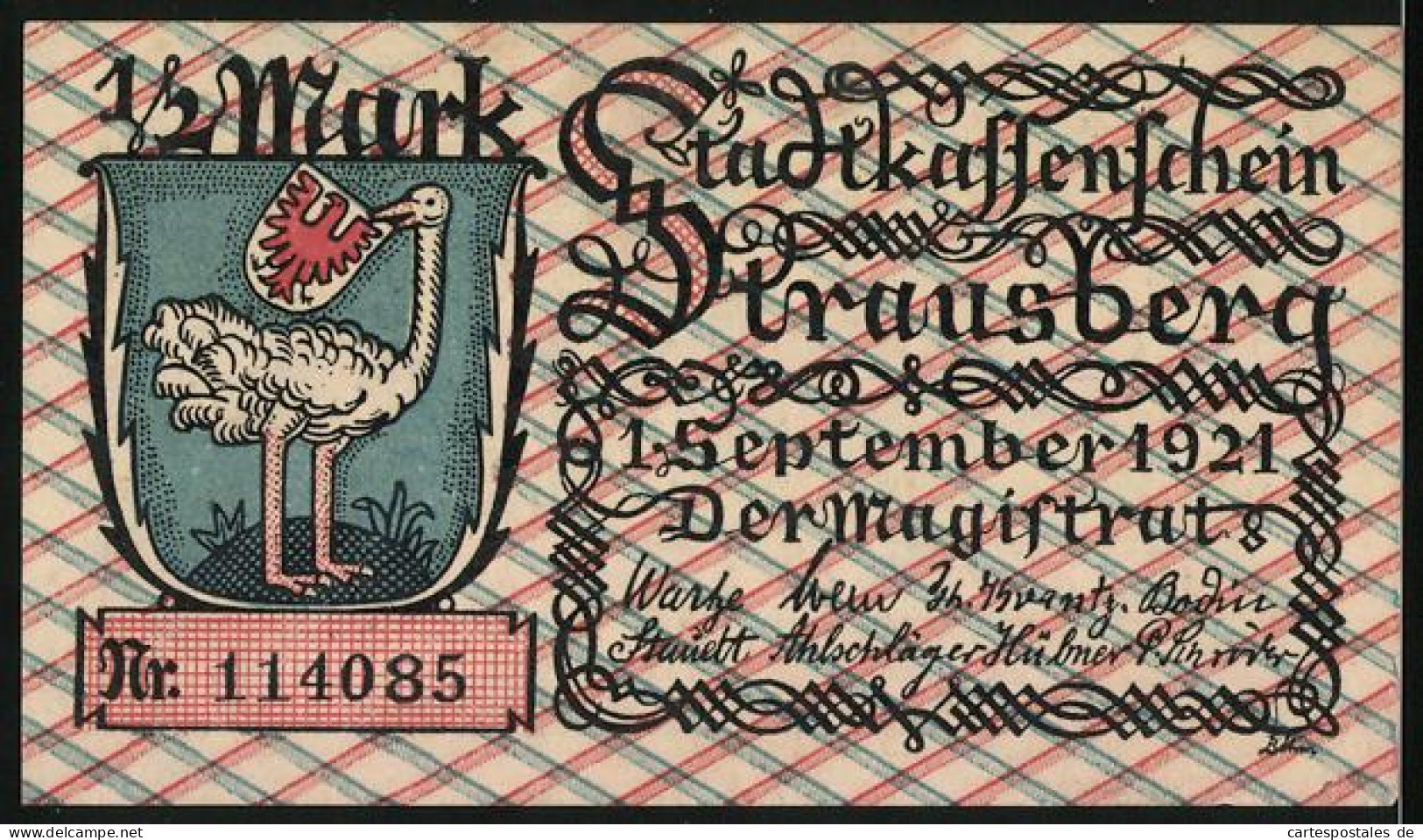 Notgeld Strausberg 1921, 1 /2 Mark, Belagerung Von Strausberg Im Jahre 1402, Wappen  - [11] Emissioni Locali