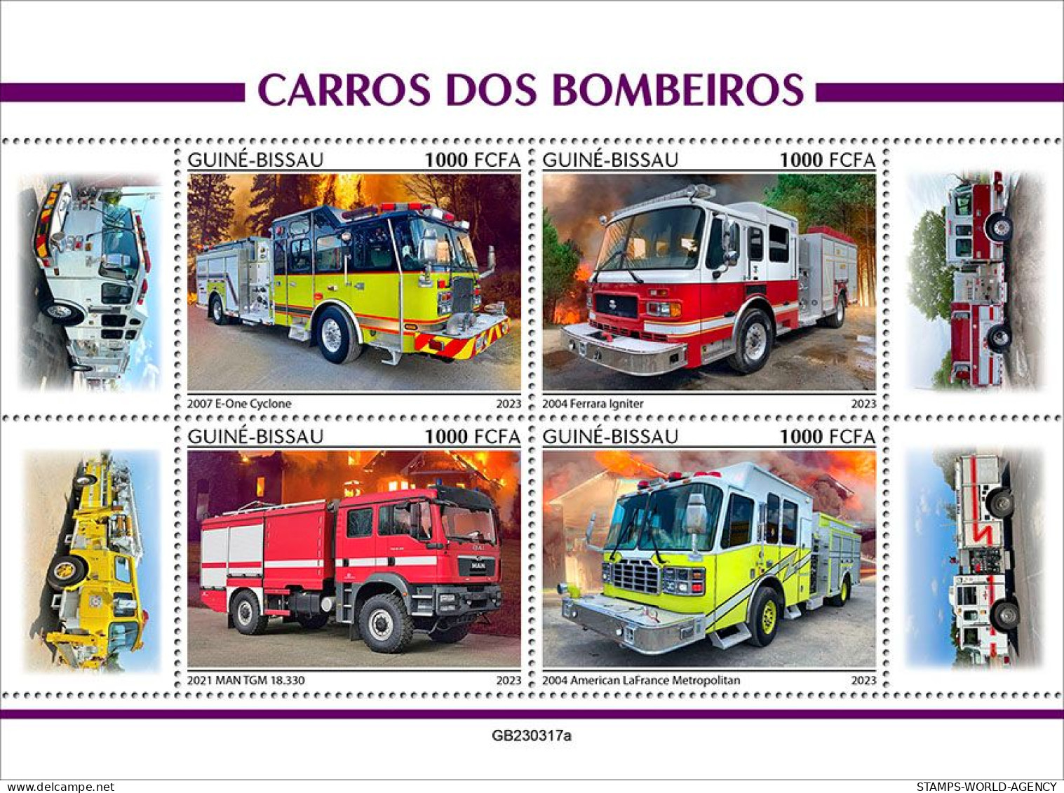 2024-04 - CENTRAL AFRICAN - FIRE ENGINS                 4V  MNH** - Trucks