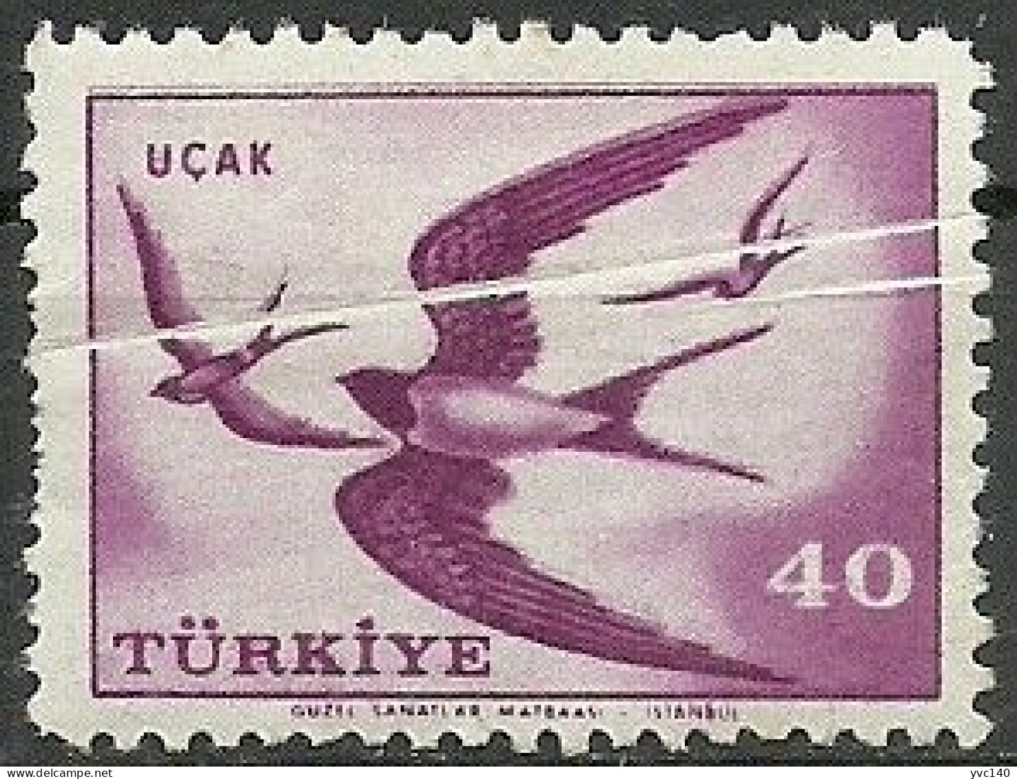 Turkey; 1959 Airmail Stamp 40 K. "Pleat ERROR" - Ungebraucht