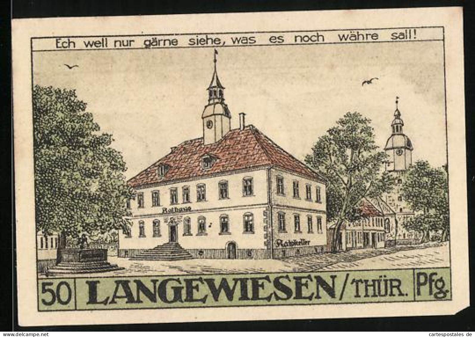 Notgeld Langewiesen /Thür. 1921, 50 Pfennig, Rathaus Und St. Kilian  - [11] Local Banknote Issues