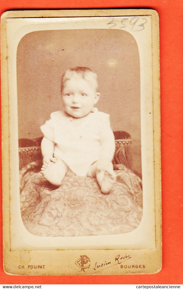 01155 / ⭐ Lucien ROCHE ◉ Photo CDV BOURGES 18-Cher ◉ Photographe Charles POUPAT 1 Place Jacques COEUR ◉ Bébé Assis - Geïdentificeerde Personen