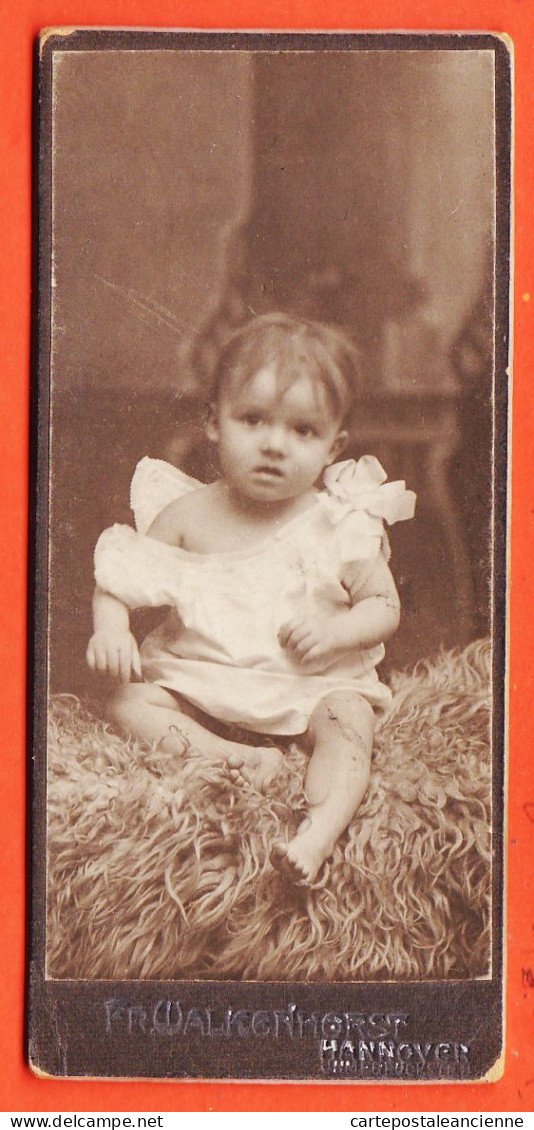 01118 / ⭐ Photo CDV HANNOVER ◉ Fr WALKENHORST Brückstr. ◉ Bébé Fillette FISHER Kleinkind Kleidchen Fell Sitzend 1900s - Personnes Anonymes