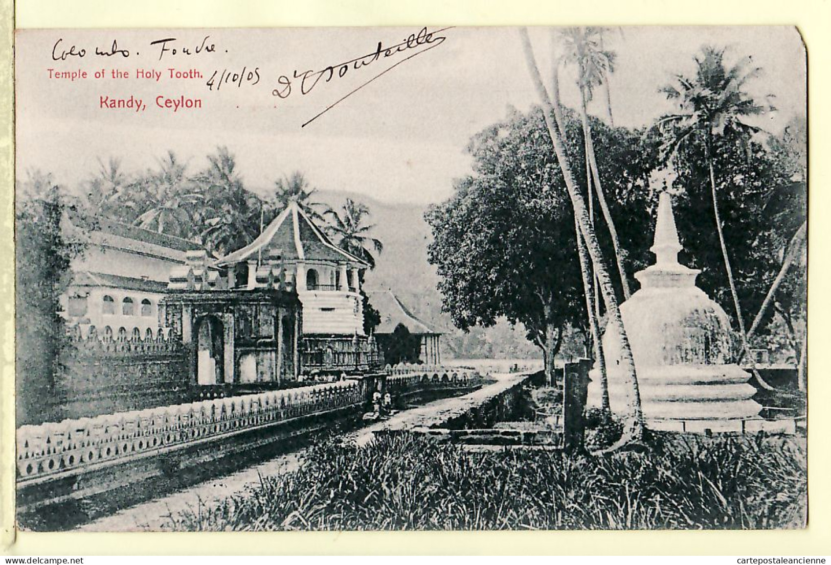 01049 ● KANDY Ceylon Temple HOLY TOOTH Escale COLOMBO à Croiseur FOUDRE Du 04.10.1905 Edmond MARTIN Niort  PLATE Ceylan - Sri Lanka (Ceylon)