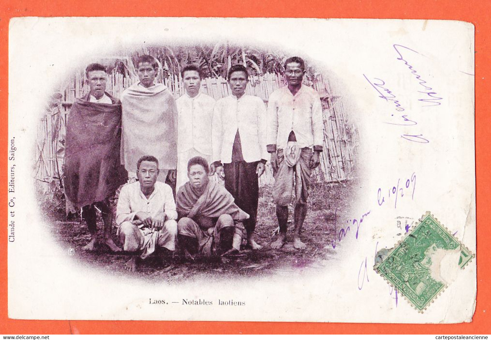 01063  / ⭐ ◉  LAOS Notables Laotiens 1909 à Yvonne Le MOIGNON 16 Rue Turenne Brest / CLAUDE Et Co Saïgon - Laos