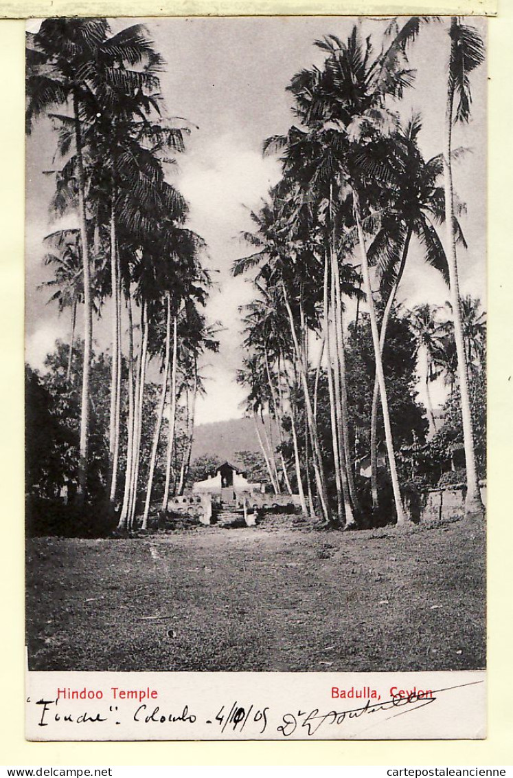 01046 ● BADULLA Ceylon Hindoo Temple Escale COLOMBO Croiseur FOUDRE Du 04.10.1905  PLATE  CEYLAN SRI LANKA - Sri Lanka (Ceylon)