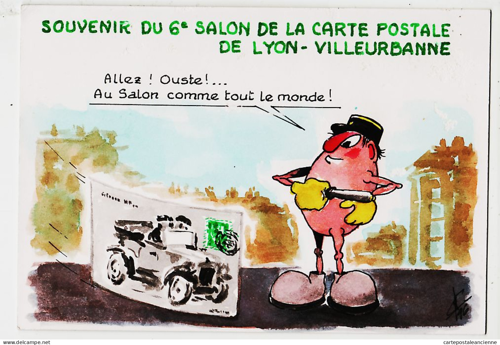 01458 / Rare LYON VILLEURBANNE Dessin Original Realisé MAIN Georges NEMOZ Dedicace 6e SALON CARTE POSTALE 1996 - Lyon 1