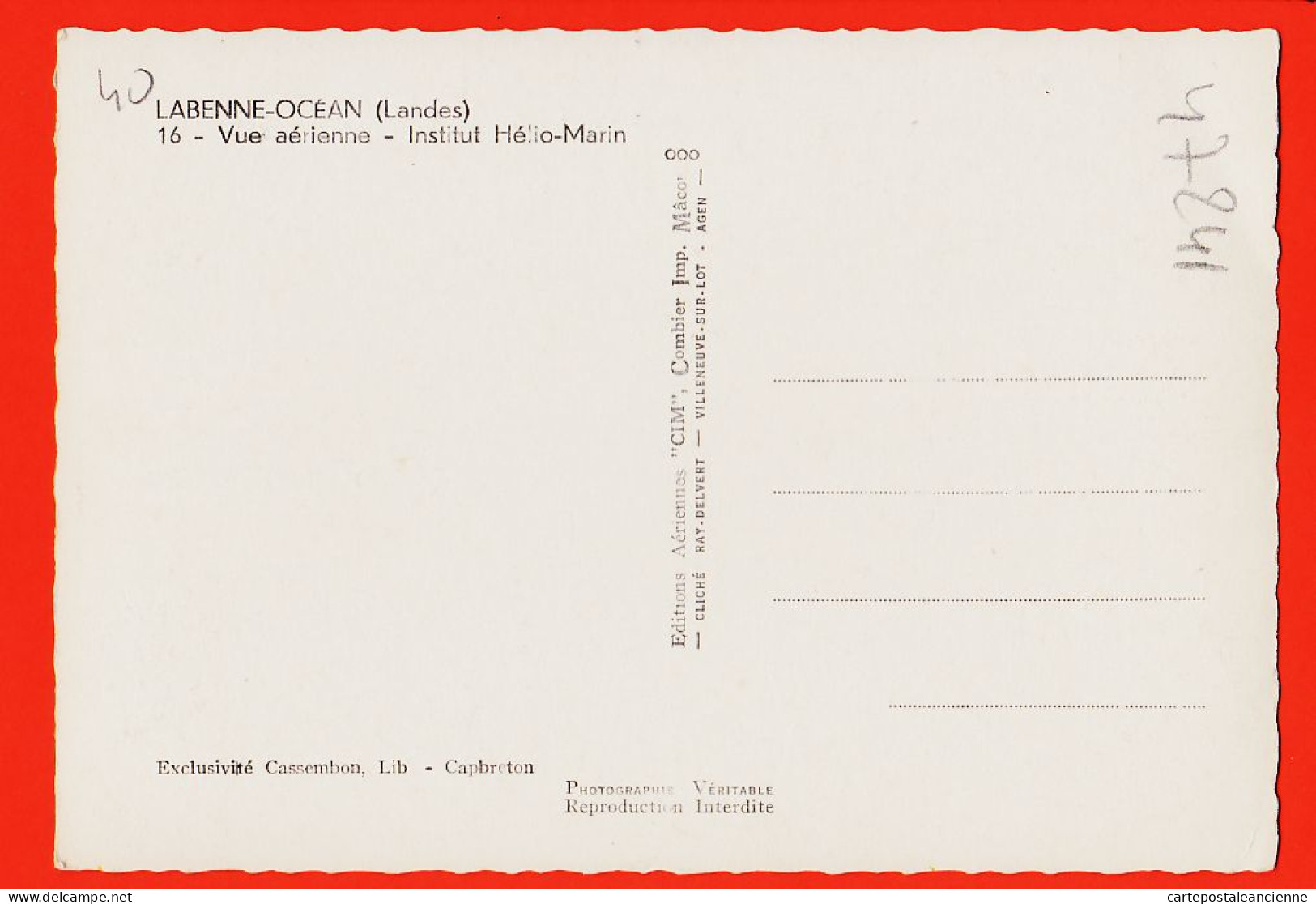 01408 / LABENNE-OCEAN 40-Landes Vue Aérienne Institut HELIO-MARIN 1960s Cliché RAY-DELVERT Photo-Bromure CASSEMBON - Andere & Zonder Classificatie