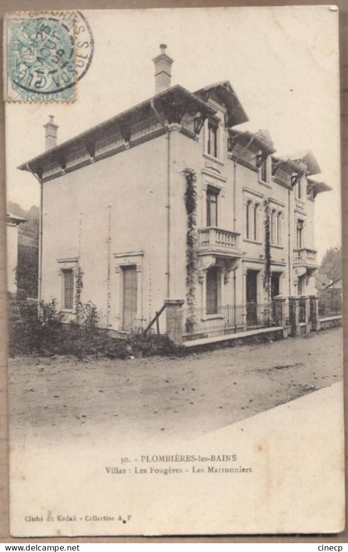 CPA 88 - PLOMBIERES LES BAINS - Villas : Les Fougères - Les Marronniers - TB PLAN EDIFICES 1905 - Plombieres Les Bains