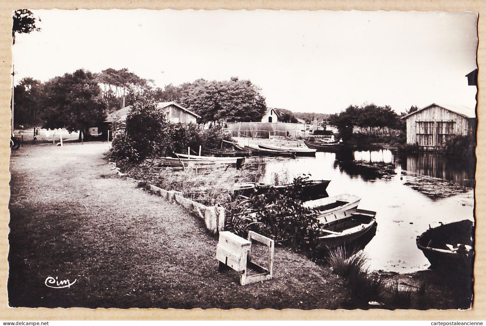 01416 / PARENTIS-en-BORN 40-Landes Barques Cabanons Un Coin De L' Etang 1950s Carte-Photo-Bromure CIM COMBIER - Other & Unclassified