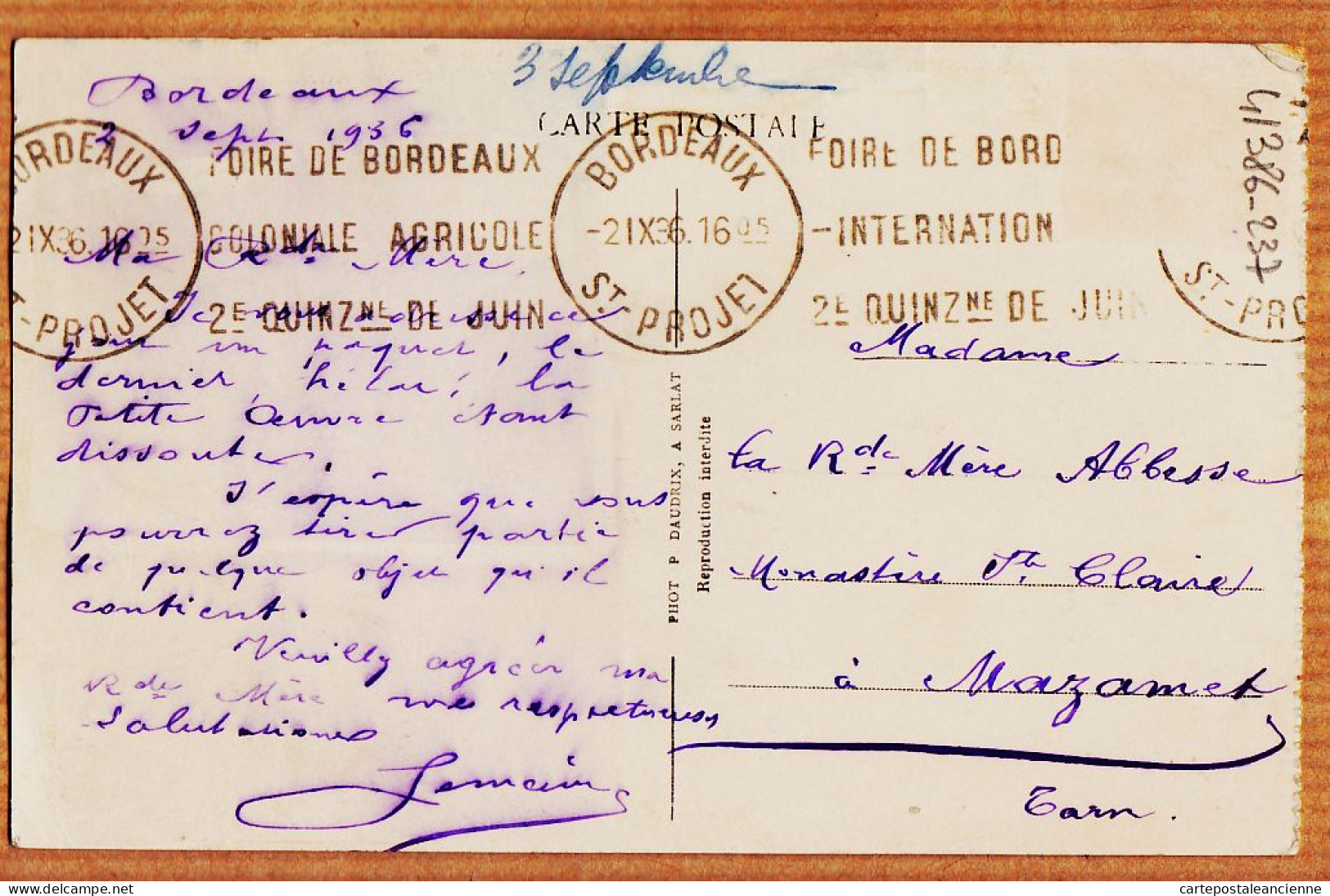 01299 / BEYNAC Dordogne Château Féodal SARLADAIS Vue PECQ 1936 à Mère Abbesse Monastère Ste-Claire Mazamet-P.D.S 468 - Otros & Sin Clasificación