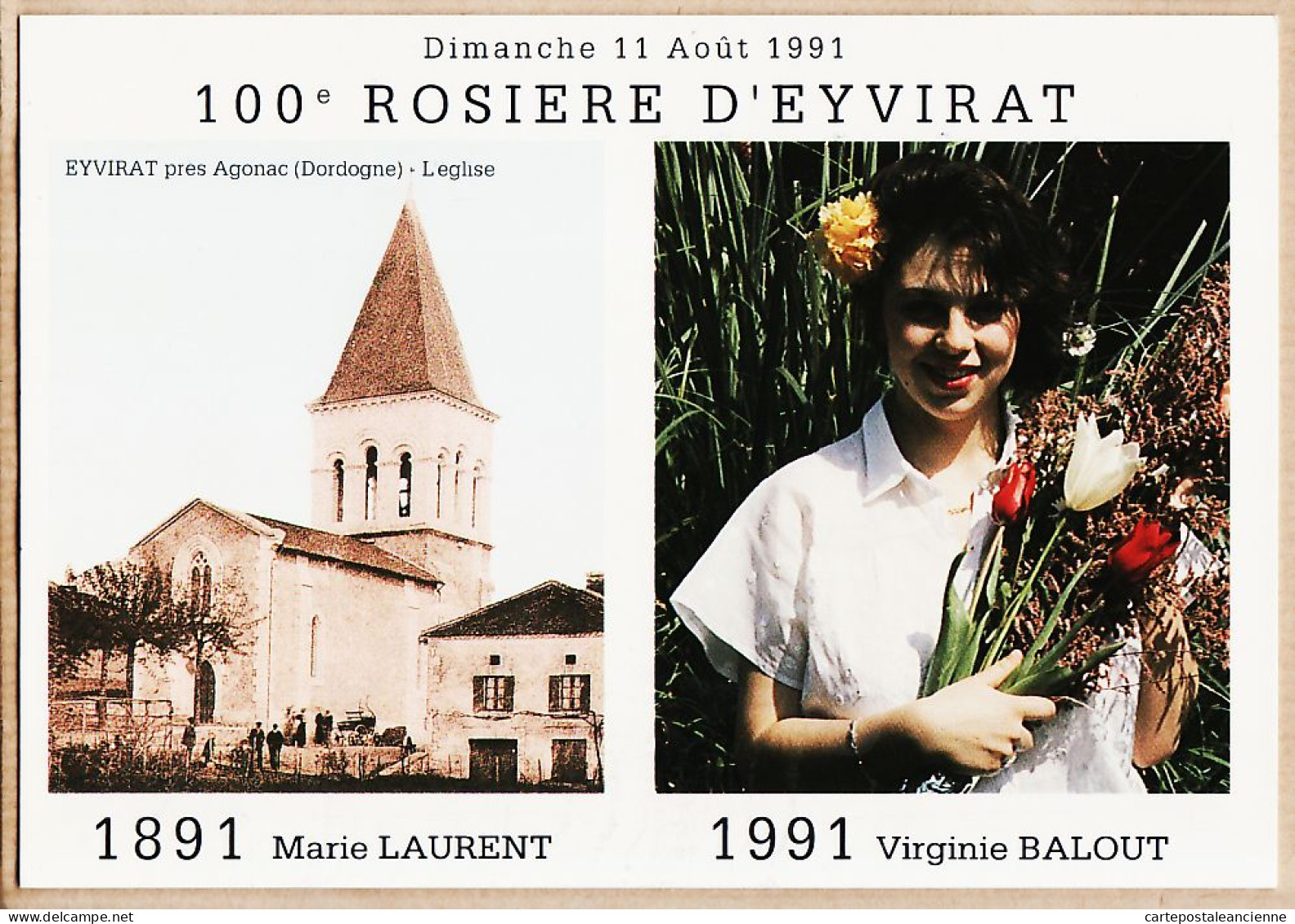 01233 / Autographe André SAMSON 35/250 EYVIRAT Dordogne 100e ROSIERE 11 Août 1991 Virginie BALOUT Marie LAURENT 1891 - Other & Unclassified