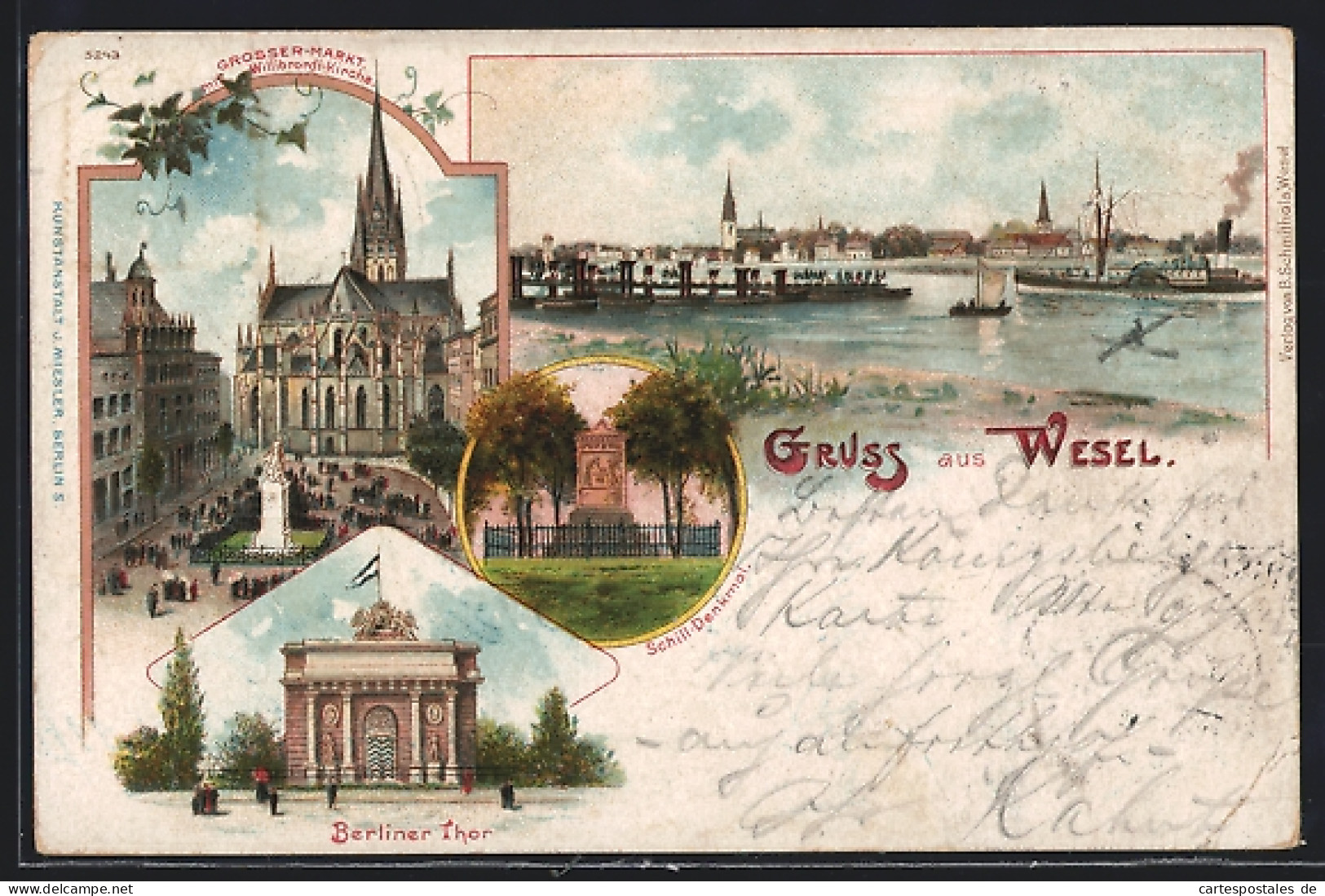 Lithographie Wesel / Rhein, Ortsansicht, Grosser Markt, Berliner Tor  - Wesel