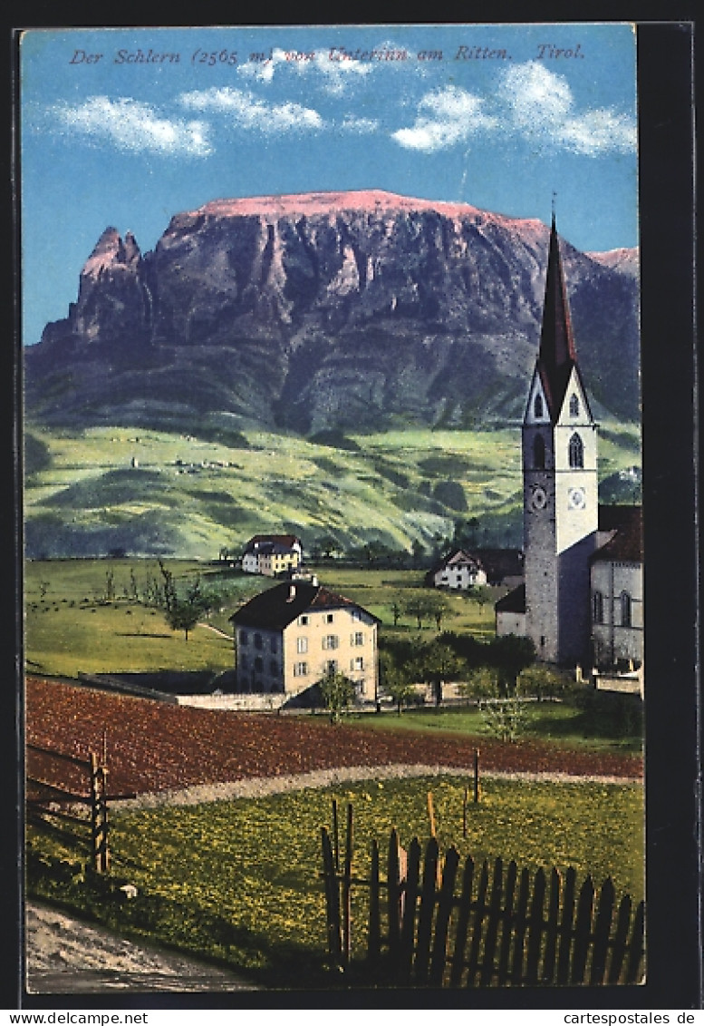 Cartolina Unterinn Am Ritten, Ortspartie Mit Kirche Und Schlern  - Other & Unclassified