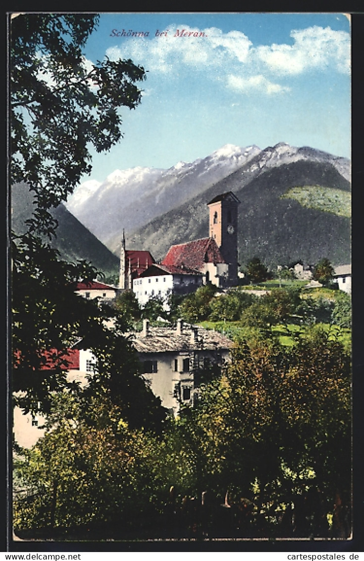 Cartolina Schönna Bei Meran, Panorama Mit Kirche  - Altri & Non Classificati