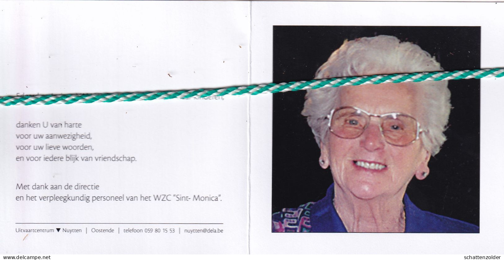 Joanna Aspeslagh-Vanduyver, Oostende 1908, 2008. Honderdjarige. Foto - Obituary Notices