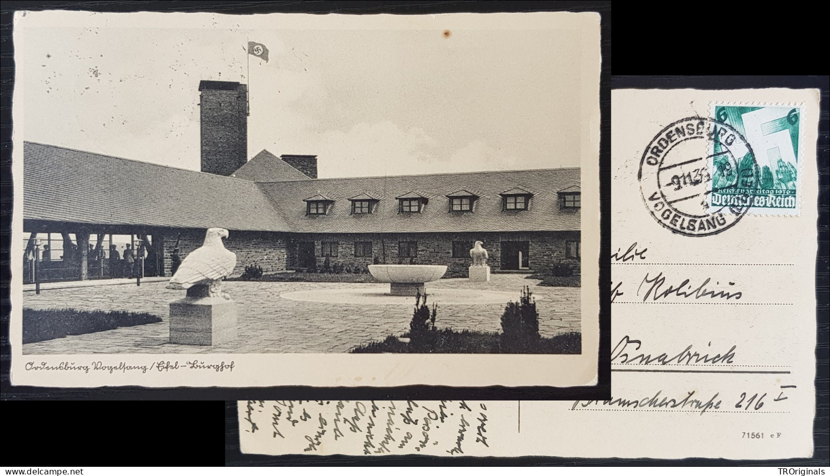 GERMANY THIRD 3rd REICH ORIGINAL PROPAGANDA POSTCARD ORDENSBURG VOGELSANG COURTYARD VIEW - War 1939-45