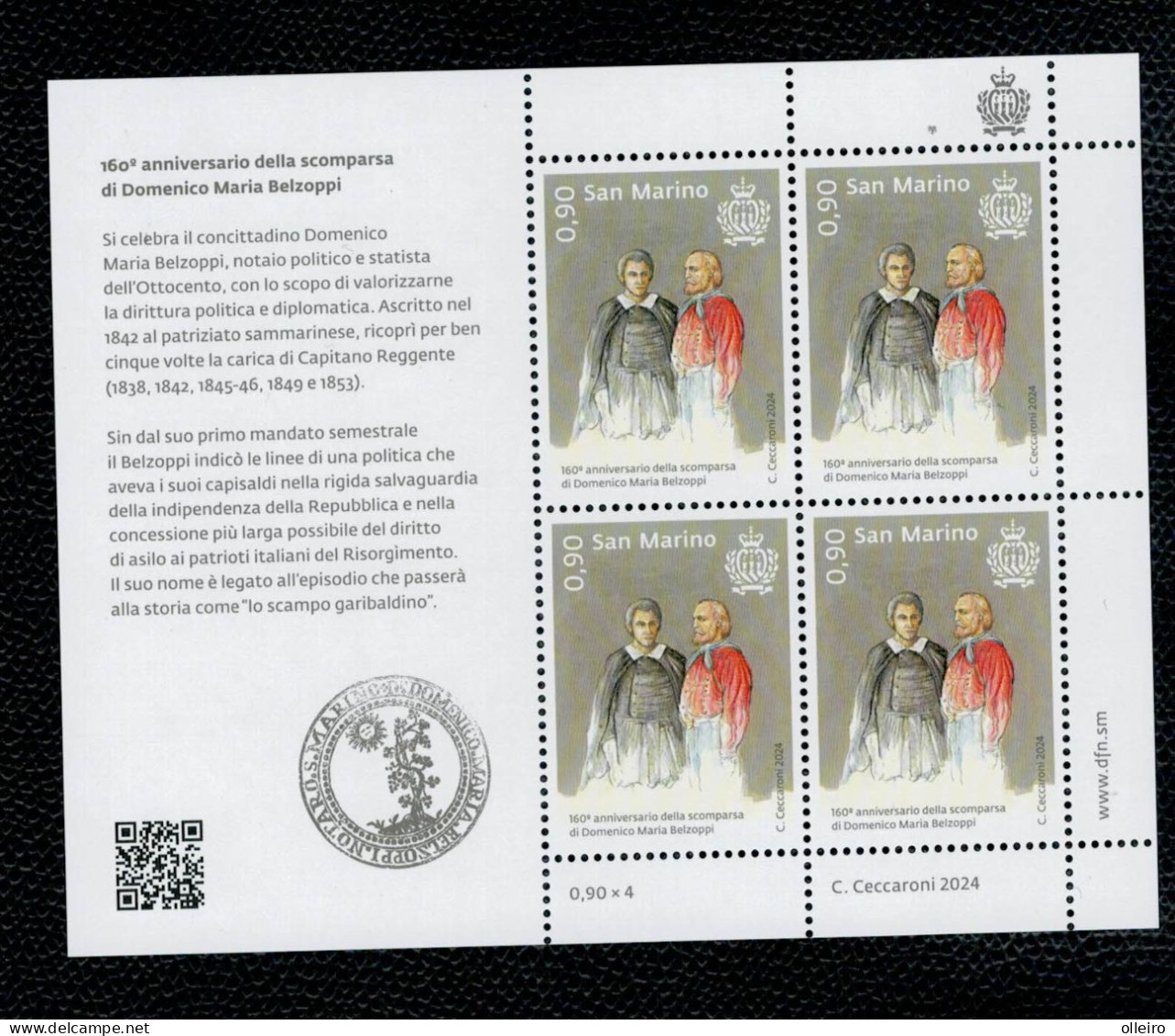 San Marino 2024 160° Anniversario Della Scomparsa Di Domenico Maria Belzoppi 1v In Quartina Complete Set ** MNH - Ungebraucht