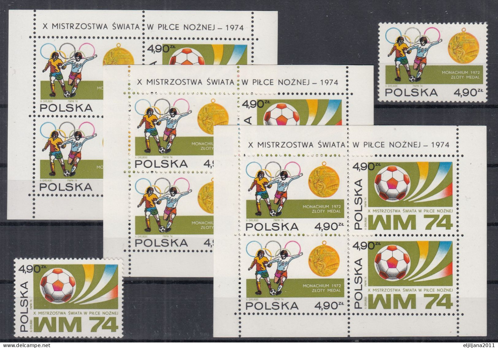 ⁕ Poland / Polska 1974 ⁕ World Football Championship. Medal, WM74 Logo Mi.2315-2316 ⁕ 3v MNH Block 59 + 2v Stamps - Ungebraucht