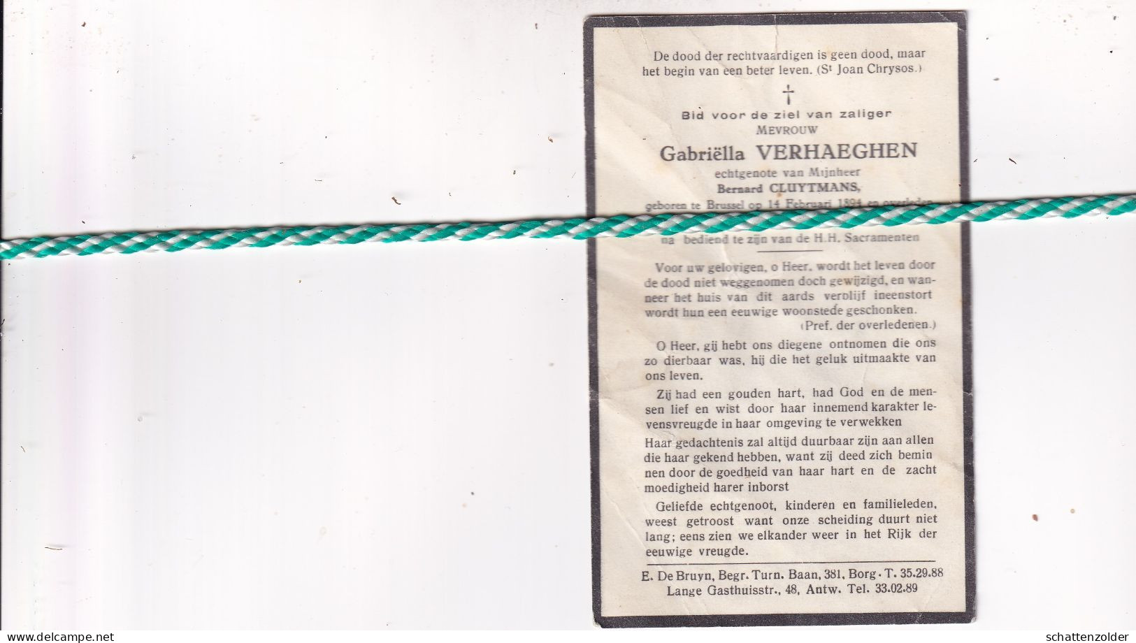 Gabriëlla Verhaeghen-Cluytmans, Brussel 1894, Antwerpen 1951 - Obituary Notices