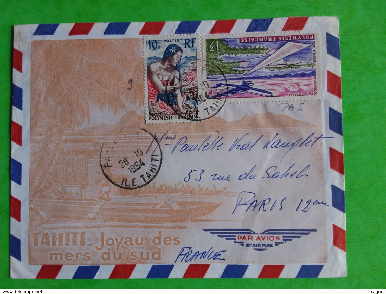 PA 5 + N° 9 SUR LETTRE PAR AVION DE PAPEETE ILE DE TAHITI - Colecciones & Series