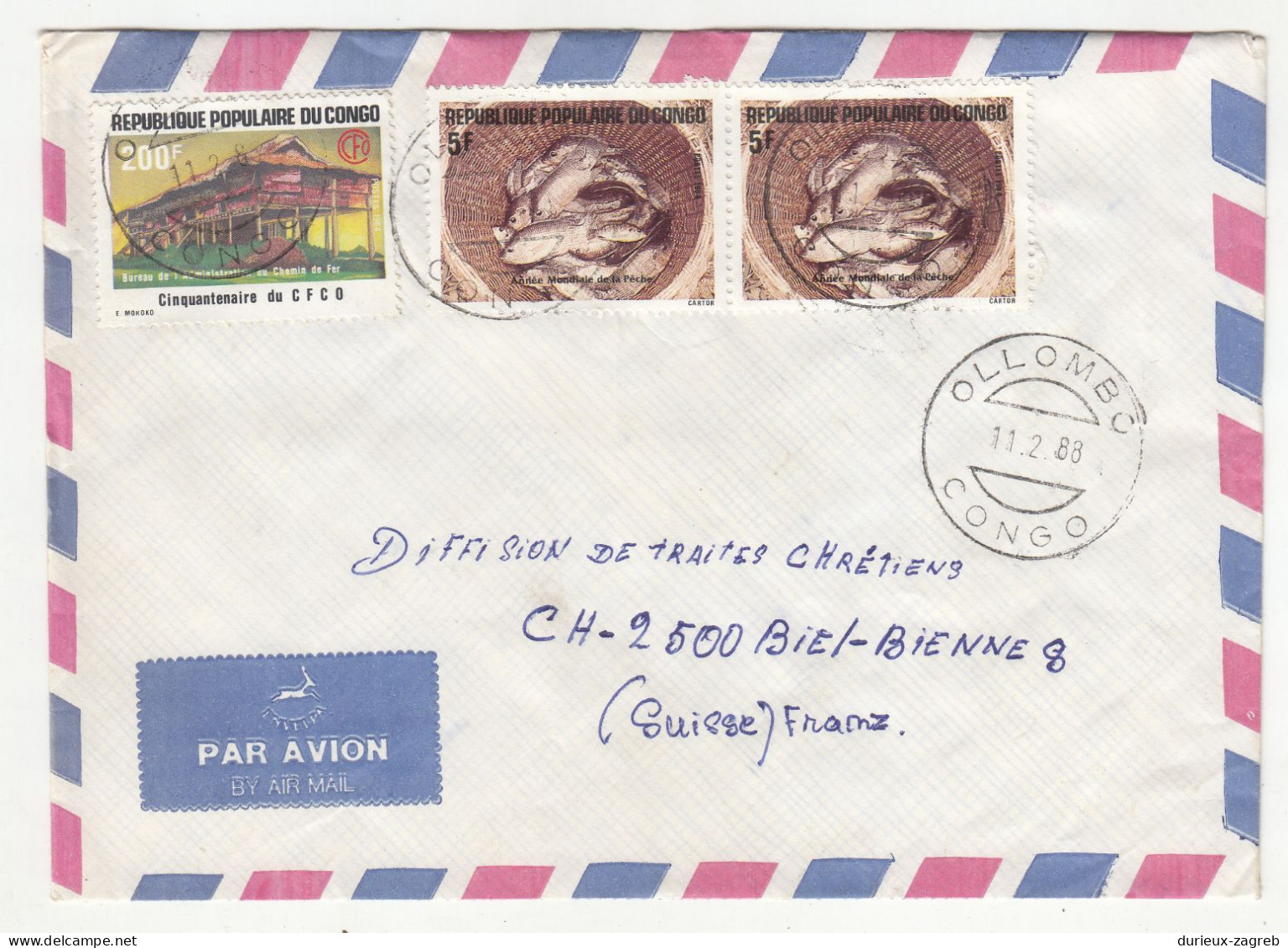 RP Du Congo Air Mail Letter Cover Posted 1988 To Switzerland B240510 - Usados