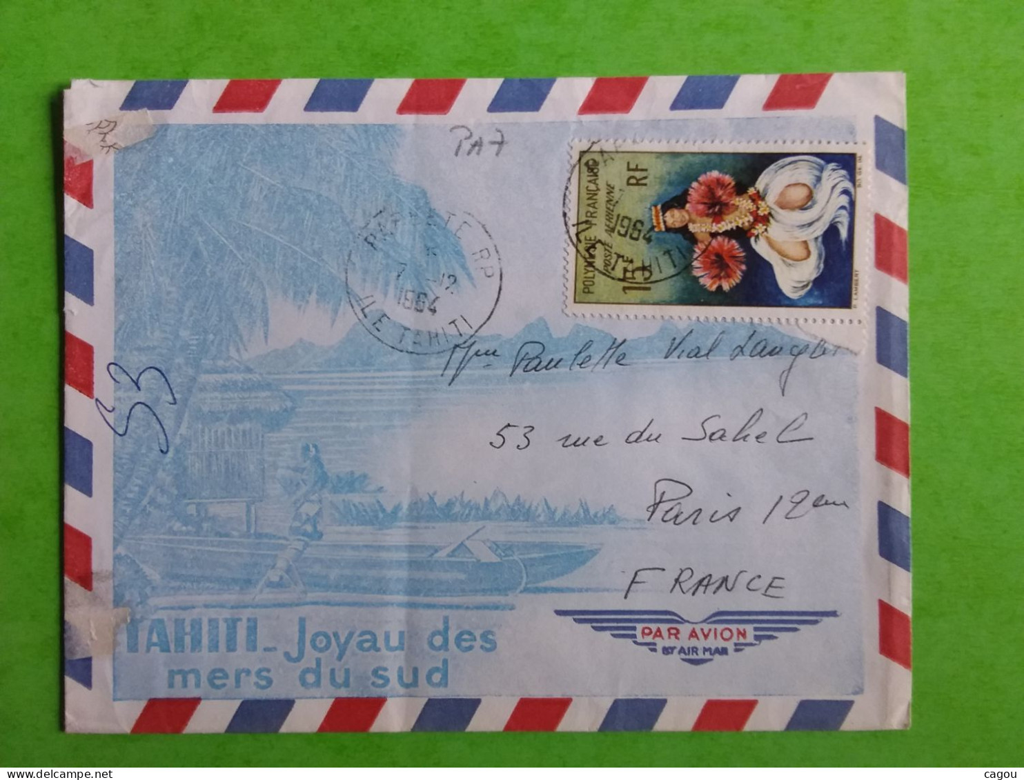 PA 7 SEUL SUR LETTRE PAR AVION DE PAPEETE ILE DE TAHITI - Collections, Lots & Séries