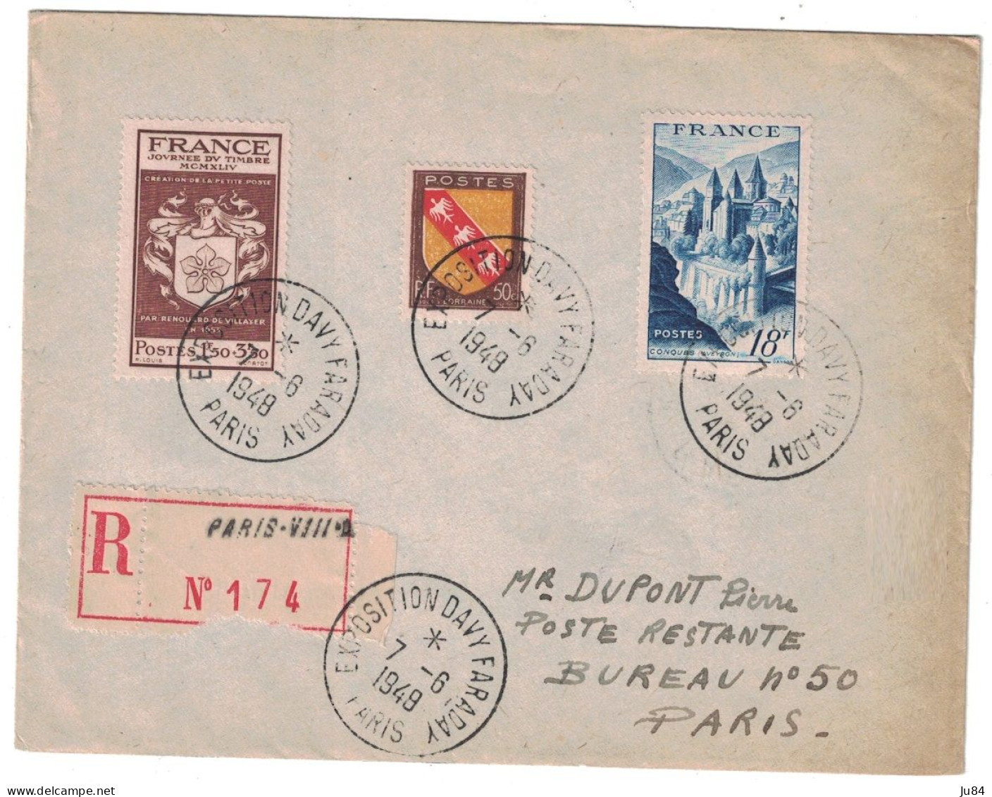 Paris - Exposition Davy Faraday - Lettre Recommandée Pour Paris - Bel Affranchissement - 7 Juin 1949 - Commemorative Postmarks