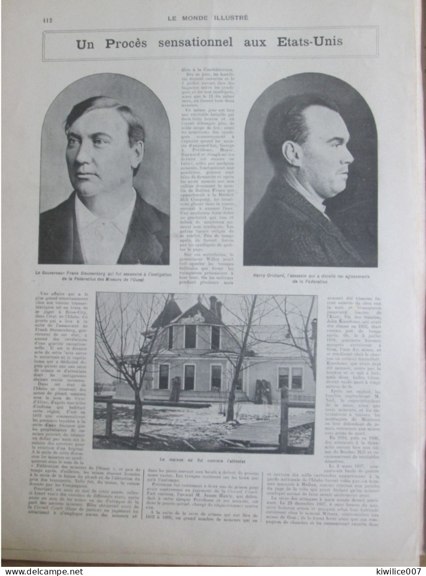 1907 Procès Murder  FRANK STEUNENBERG HARRY RICHARD BOISE CITY  U.s.a Idaho  Mine Coeur D Alene  MOULIN SULLIVAN HELANA - Unclassified