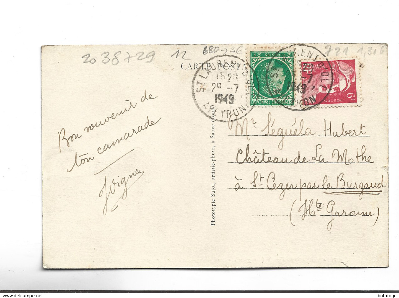 CPA  DPT 12 ST LAURENT D OLT  En 1949! (voir Timbres) - Other & Unclassified