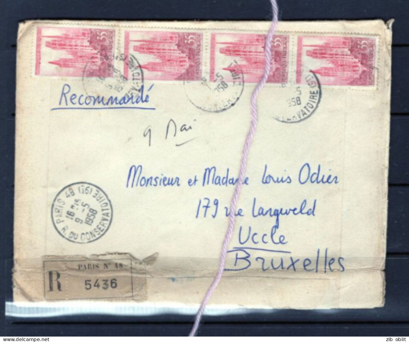 (ALM)  FRANCE LETTRE RECOMMANDEE PARIS 48 POUR BELGIQUE ROUEN 1958 ODIER UCCLE - Lettres & Documents