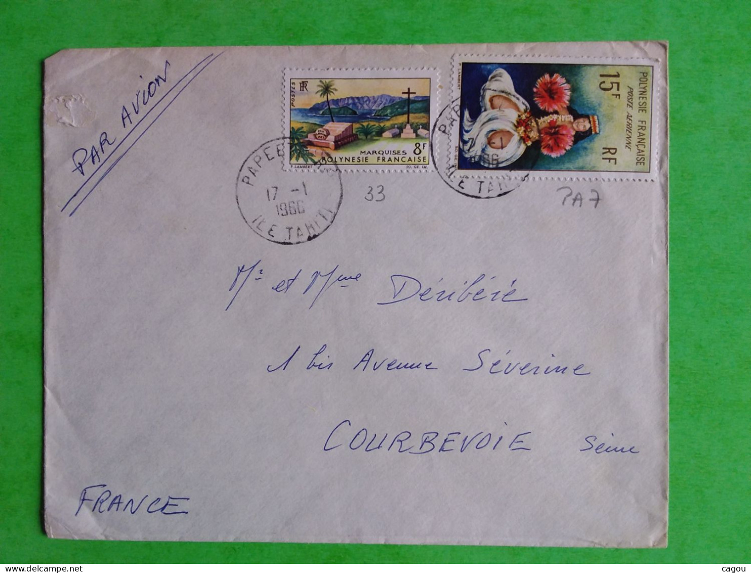 PA 7 +N° 33 SUR LETTRE PAR AVION DE PAPEETE ILE DE TAHITI - Collections, Lots & Series