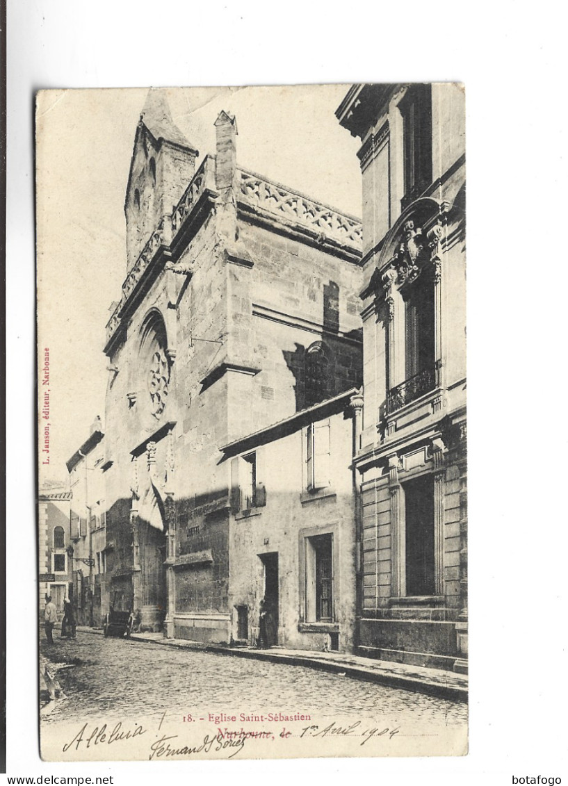 CPA  DPT 11 NARBONNE, EGLISE ST SEBASTIEN  En 1904! - Narbonne