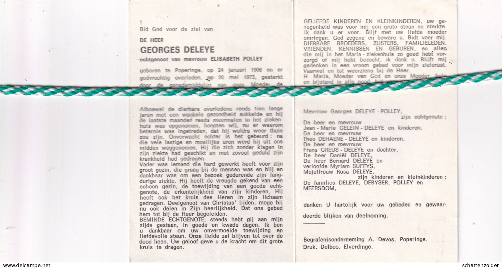 Georges Deleye-Polley, Poperinge 1906; 1973 - Décès