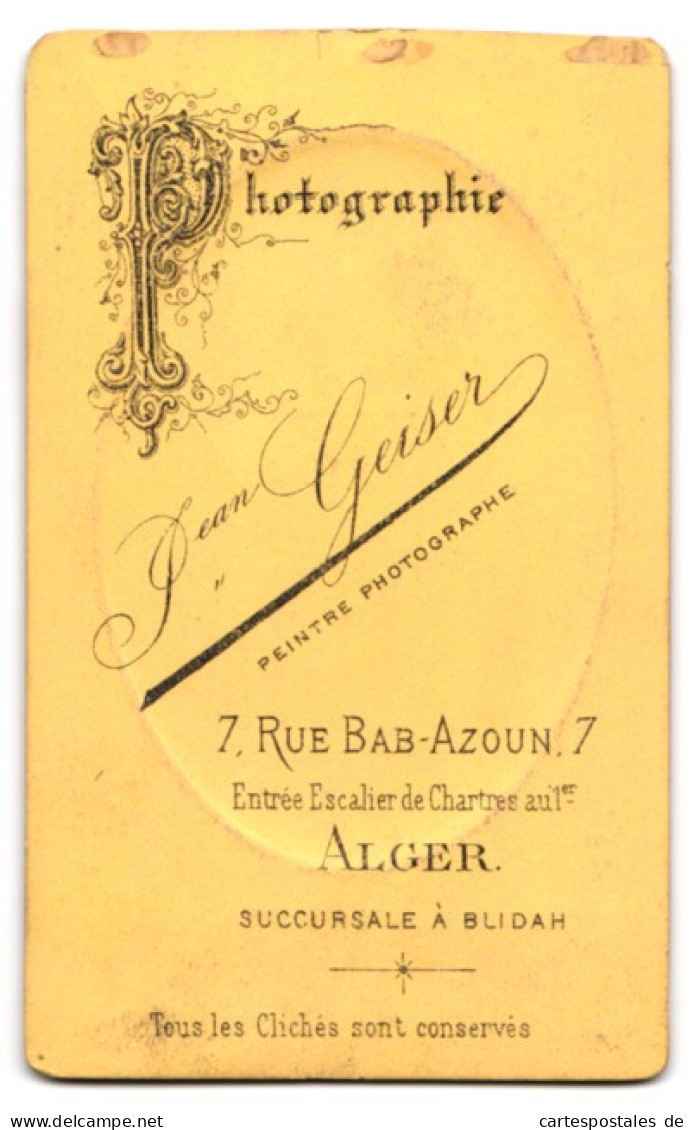 Photo Jean Geiser, Alger, 7, Rue Bab-Azoun, 7, Elegant Gekleideter Herr Avec Vollbart  - Anonyme Personen