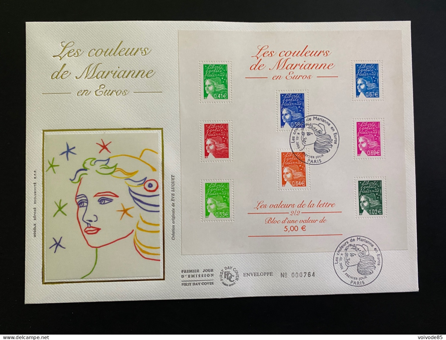 Lot De 2 Enveloppes 1er Jour GF Soie "Les Couleurs De Marianne" - 08/02/2002 - BF44/BF45 - 2000-2009