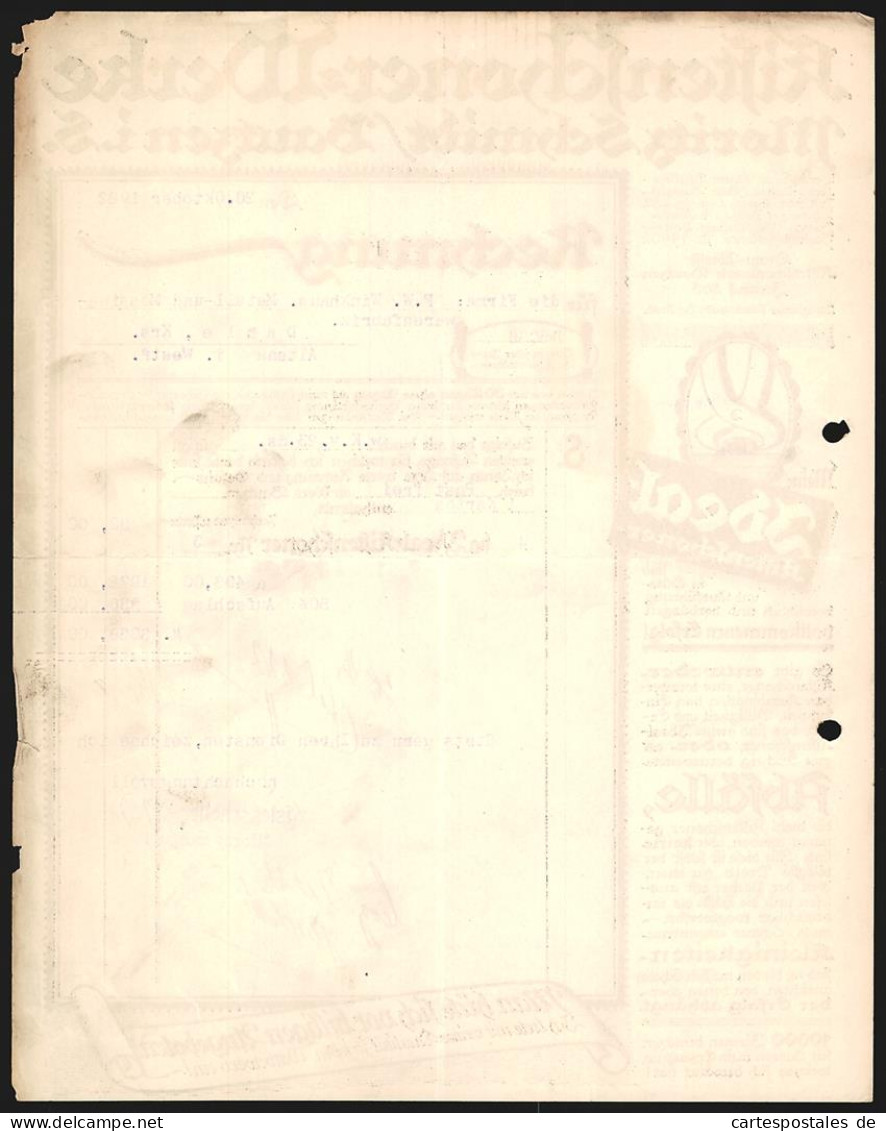 Rechnung Bautzen I. S. 1922, Moritz Schmidt, Kistenschoner-Werke, Schutzmarke Ideal  - Sonstige & Ohne Zuordnung