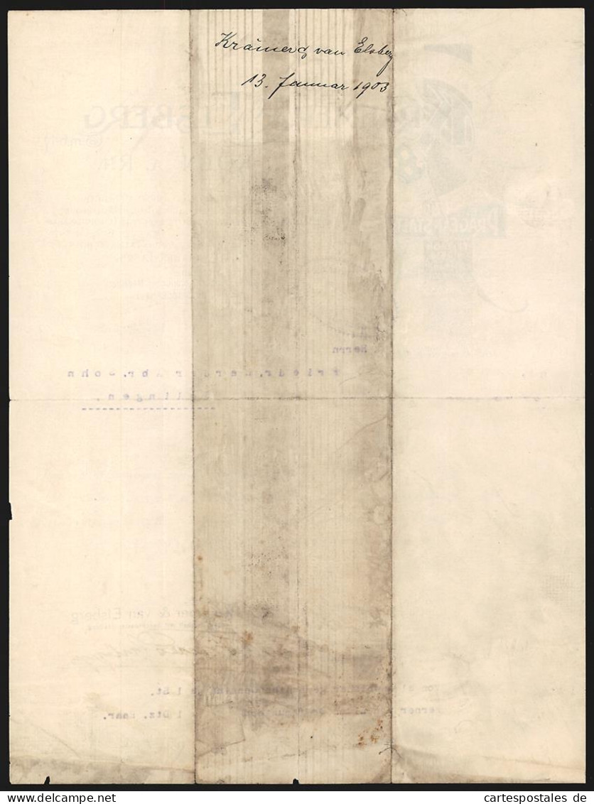 Rechnung Köln A. Rh. 1903, Kraemer & Van Elsberg GmbH, Stein- Und Buchdruckerei, Florales Motiv Und Kleines Wappen  - Andere & Zonder Classificatie