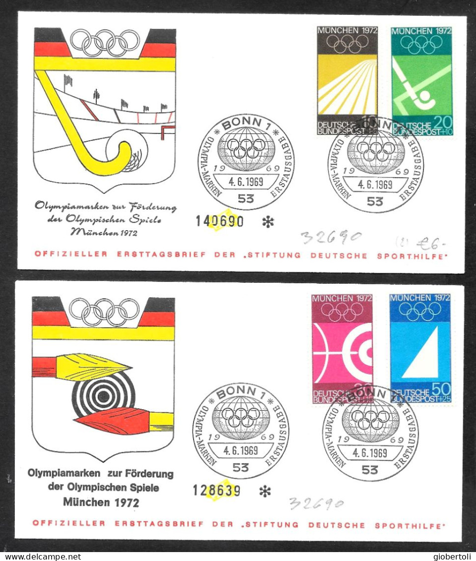 Germania/Germany/Allemagne: 2 FDC, Atletica, Hockey, Tiro, Vela, Athletics, Hockey, Shooting, Sailing, Athlétisme, Hocke - Ete 1972: Munich