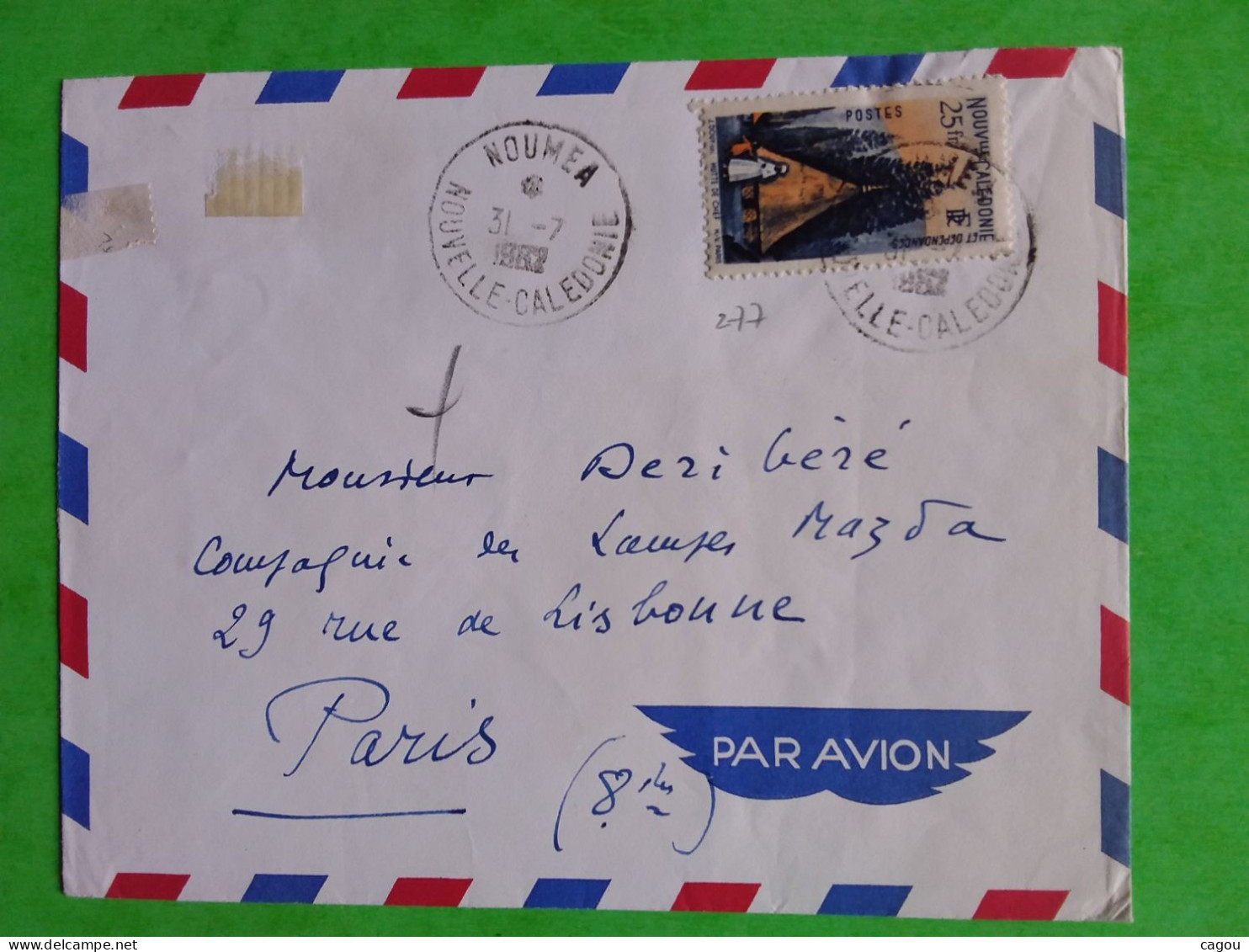 N° 277 SEUL SUR LETTRE PAR AVION DE NOUMEA NOUVELLE CALEDONIE - Colecciones & Series