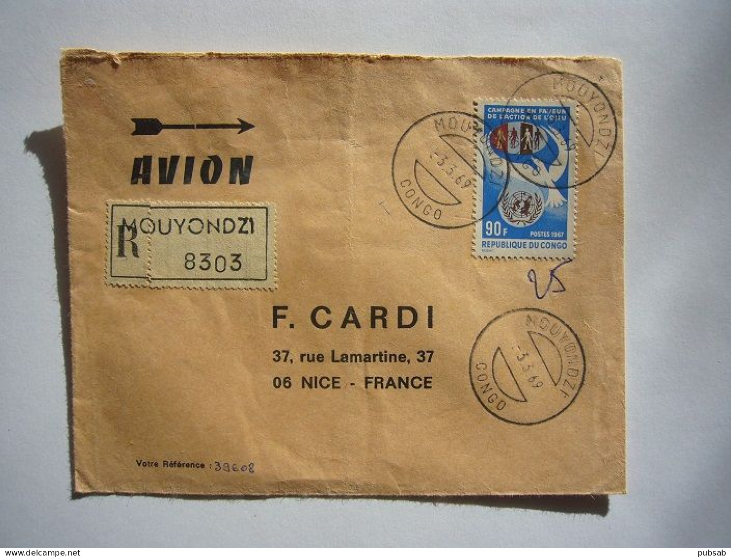 Avion / Airplane / Registered Letter From Mouyondzi To Nice / Mar 3, 1969 - Andere & Zonder Classificatie