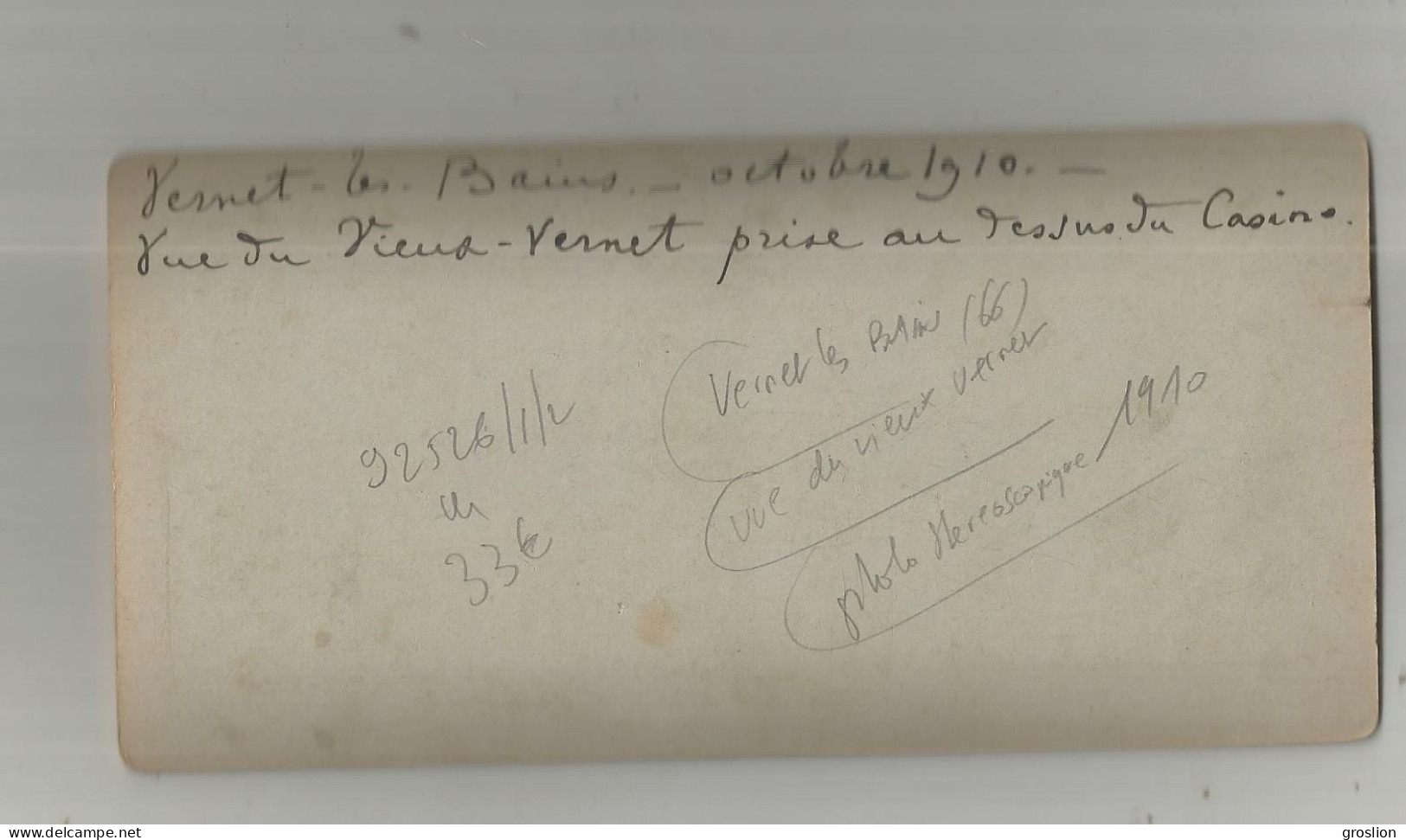 VERNET LES BAINS (66) PHOTO STEREOSCOPIQUE VUE DU VIEUX VERNET PRISE DU DESSUS DU CASINO OCTOBRE 1910 - Stereoscopic
