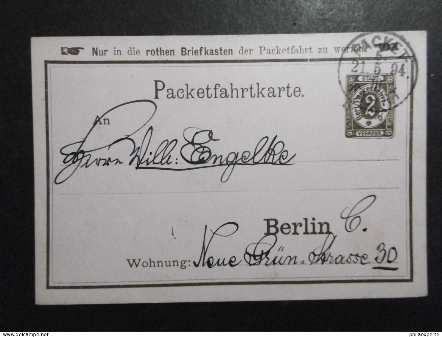 Privatpost Berlin GA Karte 2 Pfg. Braun Auf Rosa Am 21.5.1894 Als Ortspost - Private & Lokale Post