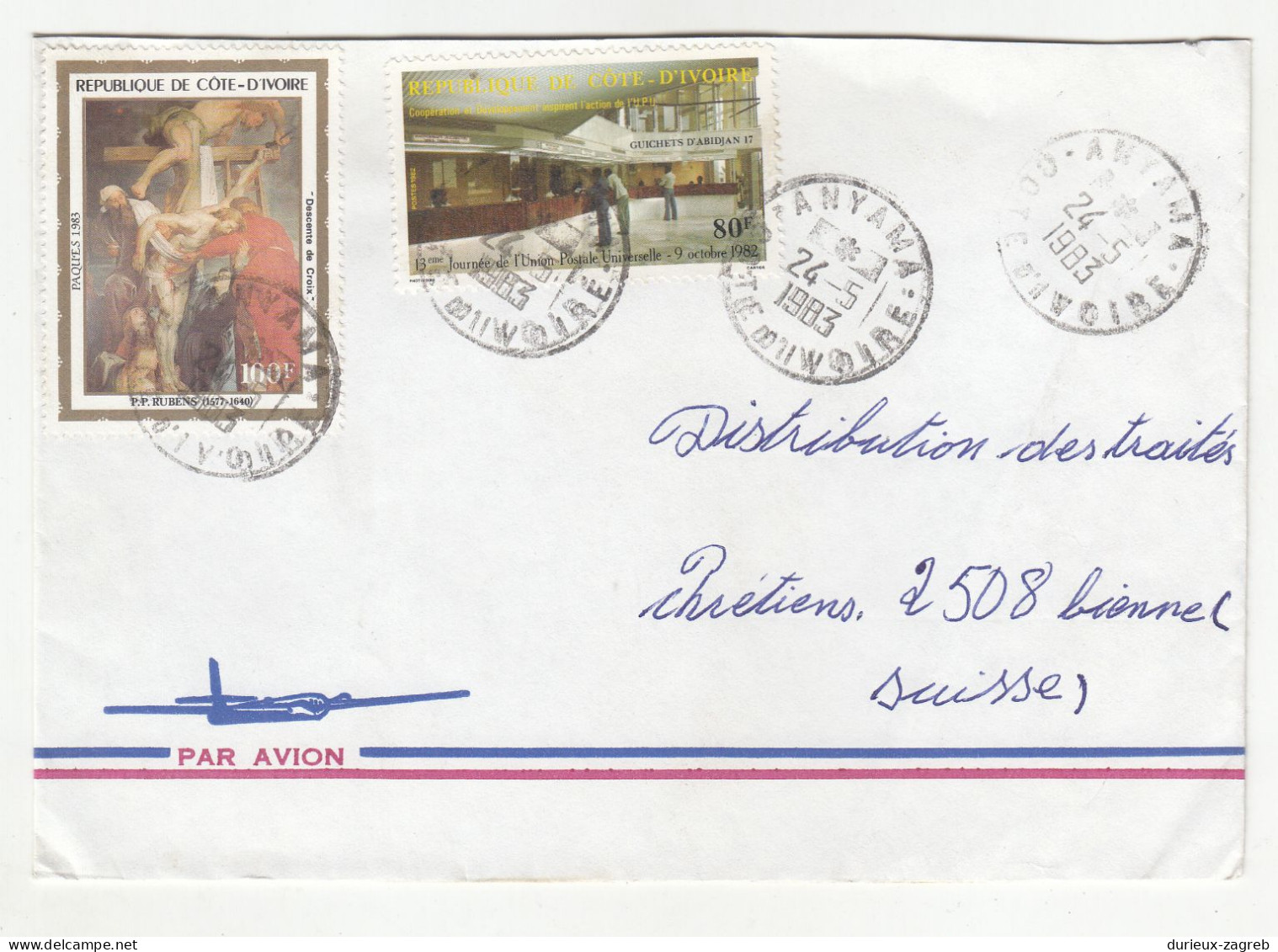 Cote d'Ivoire 12 letter covers posted 1979-1988 to Switzerland b240510