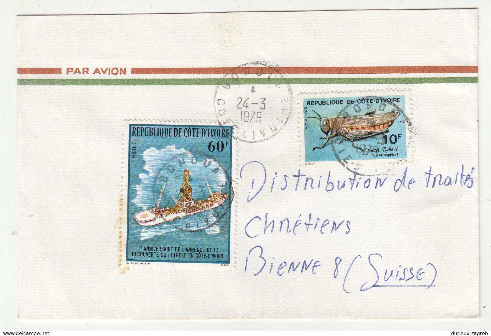 Cote d'Ivoire 12 letter covers posted 1979-1988 to Switzerland b240510